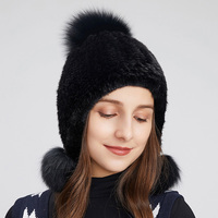 Gorros de invierno de punto de piel de visón genuino para mujer, Gorro con pompón de piel, gorro de bombardero, gorro de esquí de nieve Ushanka Trapper