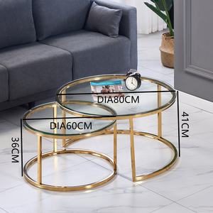 Table basse ronde moderne en acier inoxydable doré avec plateau en verre, meuble de salon, canapé de luxe, table à thé - Product Image 2