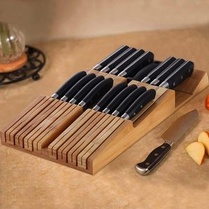 Bloc à couteaux en bambou pour tiroir, pour 16 couteaux (couteaux non inclus), organisateur de rangement détachable et lavable pour couverts de cuisine - Product Image 3
