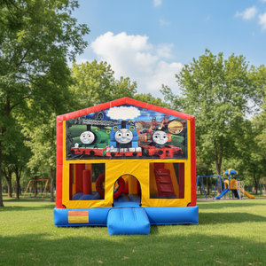 Tren de dibujos animados <span class=keywords><strong>4x4</strong></span>, casa de rebote <span class=keywords><strong>inflable</strong></span> comercial, casa <span class=keywords><strong>inflable</strong></span> para fiestas, <span class=keywords><strong>castillo</strong></span> <span class=keywords><strong>inflable</strong></span> para saltar con tobogán, <span class=keywords><strong>castillo</strong></span> hinchable - Product Image 1