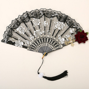 Abanicos Góticos de Encaje para Mujer, Abanicos Vintage Negros, Blancos y Rojos con Rosas, para Cosplay, Halloween y Fiestas, Venta al Por Mayor - Product Image 6