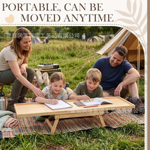 <b>Foldable</b> <b>Wooden</b> Dining <b>Table</b> Natural Wood Color Rectangular Trestle Base Minimalist Design Outdoor Use Portable Breakfast <b>Table</b> - Product Image 4