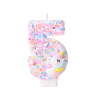 Bougies d'anniversaire licorne faites à la main couleur macaron, en cire de paraffine, décorations de gâteau scintillantes, fournitures de fête, sans parfum