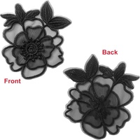Patchs brodés noirs style mixte en sergé, motifs fleurs et papillons, écologiques, pour décoration DIY, couture et chapeaux