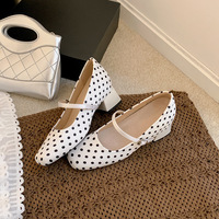 Vintage Damen Mary Janes mit Polka Dots, eckiger Zehenpartie und Blockabsatz – Elegante Büro- und Freizeitschuhe, OEM/ODM-Unterstützung
