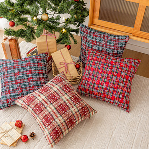 <b>Christmas</b> Plaid Pillowcase Square Embroidered Snowflake Pattern Polyester Cushion Cover Home Decor - Product Image 2
