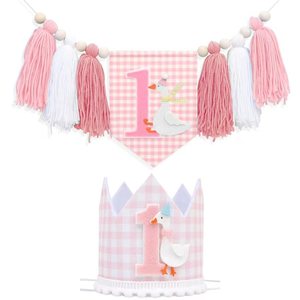 Thème d'oie anniversaire glands bannière bébé casquette 1er anniversaire <span class=keywords><strong>fête</strong></span> <span class=keywords><strong>décoration</strong></span> fournitures bébé chaise haute bruant - Product Image 3