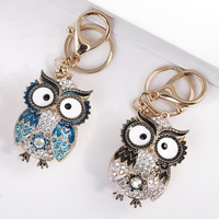 Vente en gros porte-clés hibou animaux strass cristal pailleté porte-clés multi-couleurs bling brillant diamant émail grand oeil hibou porte-clés