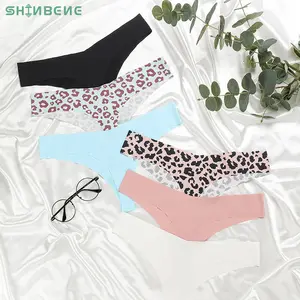 SHINBENE-Tanga de Yoga de cintura baja sin costuras para mujer, ropa interior Sexy de seda de hielo, tangas con estampado de leopardo