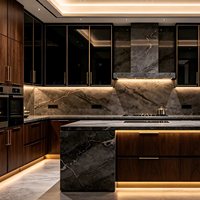 Meubles de cuisine modernes haut de gamme sur mesure, armoire pour appareils électroménagers encastrés, éclairage LED, armoire en verre pour projets résidentiels, vente en gros
