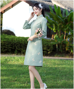 Verano tradicional <span class=keywords><strong>Qi</strong></span> <span class=keywords><strong>PAO</strong></span> elegante retro de longitud media chica versión mejorada estilo chino damas jóvenes mujeres cheongsam fábrica - Product Image 6