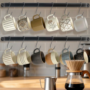 Double Tier Wall Mounted Metal <b>Mug</b> Rack Storage Holder Minimalist Kitchen Cup Organizer Durable Baking Paint Finish - Product Image 6