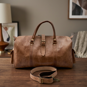 Sac de voyage unisexe de luxe classique en cuir véritable de qualité supérieure, élégant et tendance, avec poignée souple et fermeture éclair intégrée - Product Image 1