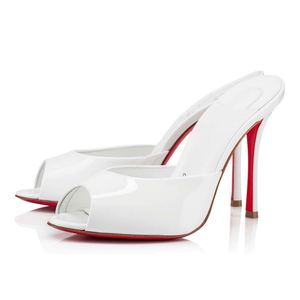 Mules à talons aiguilles style français, en cuir verni à semelle rouge, à enfiler, pour femme, chaussures de soirée - Product Image 4