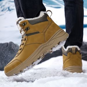 <strong>Men's</strong> Winter Fashion Chunky Shoes Large Plush Outdoor Sports <strong>Boots</strong> Lace up Warm Snow Hiking Short <strong>Boots</strong> - Product Image 1