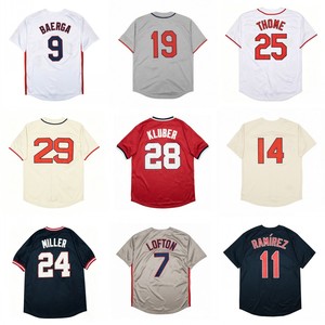 Jersey Baseball Jahitan Gaya Vintage Pria 7 Kenny Lofton 9 Carlos Baerga 19 Bob Feller 24 Andrew Miller 29 Travis Fryman S-3XL - Product Image 1