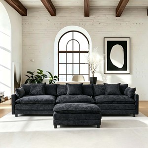 Sofá Moderno de Chenilla con Chaise Reversible, Asiento Profundo y Cómodo, 4 Plazas, Forma de L, Patas de Madera para Sala de Estar, Disponible en EE. UU. - Product Image 4