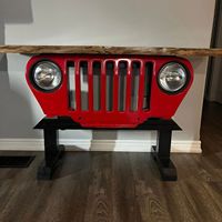 Table console industrielle vintage inspirée des Jeeps, avec plateau en bois, meubles de style automobile pour salon, bureau