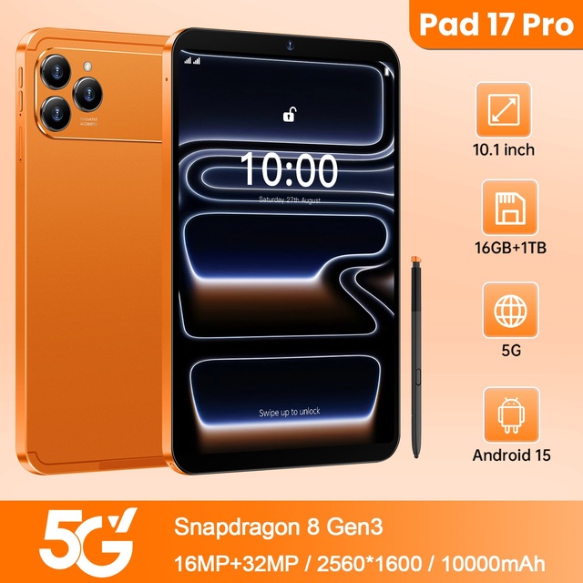 Office Pro Pad 17 Pro Tablet PC 10.1 Inch Screen Snapdragon 8 Gen3 16GB+1TB 10000mAh for Keyboard Support Android 15 GSM
