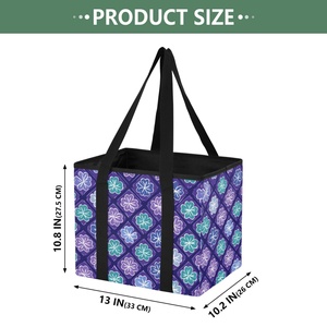 Low Moq Purple Flower Open <b>Foldable</b> Reusable Shopping <b>Bag</b> Grocery <b>Bags</b> Large Storage Bins Basket Trunk Shopping Tote <b>Bag</b> - Product Image 2