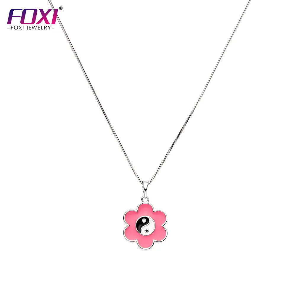 Hot selling personalized charm enamel necklace trend simple rainbow geometry gay pride tai chi flower necklace