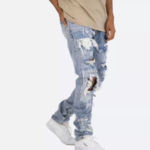 Jeans de Mezclilla Ajustados Azules para Hombre, Diseño Moderno, Personalizados, de Alta Calidad, Estilo Apilado - Product Image 3