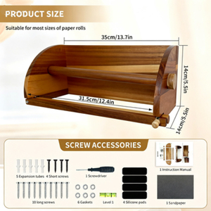 Distributeur multifonctionnel de papier <span class=keywords><strong>essuie</strong></span>-<span class=keywords><strong>tout</strong></span> et de papier toilette en bois d'acacia, fixation murale/étagère/comptoir, déchiquetage à une main, étanche - Product Image 5