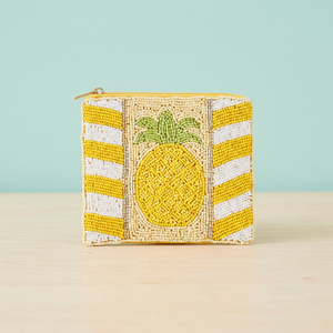 Pochette carrée en coton brodée de perles de rocaille jaunes en forme d'ananas, idéale pour un usage quotidien et comme cadeaux promotionnels - Product Image 4