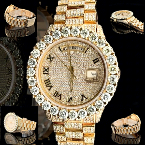 Reloj de Lujo para Hombre Estilo Hip Hop con Incrustaciones de Moissanita, Caja de Acero Inoxidable, Correa con Dial de Cristal, Cierre de Pulsera, Resistente al Agua 10 Bar, Hecho en India - Product Image 1