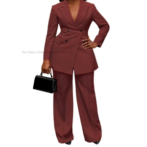 Women's Elegant Suit <b>Set</b> With Waist-Defining Collar and Solid-Color Trousers Pants Fashion - Product Image 2