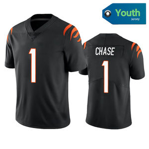 Cincinnati Juventude Jerseys 9 Joe Burrow 1 Ja'Marr Chase Futebol Americano Costurado VP Limited Jerseys para CRIANÇAS Preto Laranja - Product Image 6
