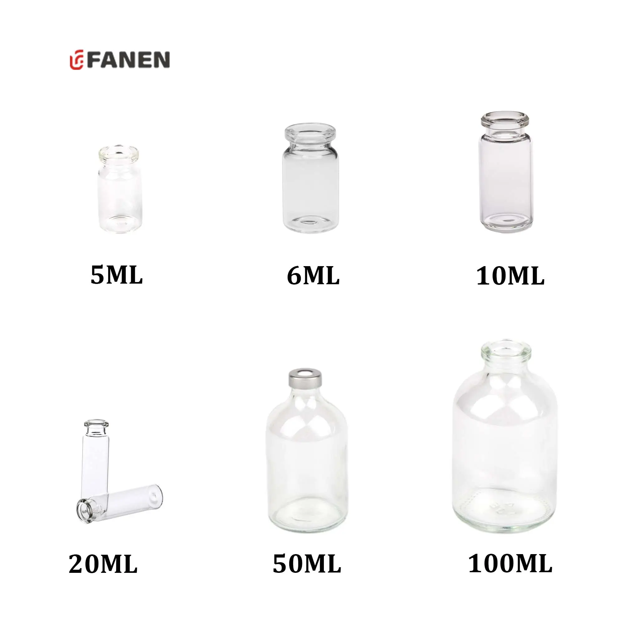 Fanen5Ml無料サンプルクリアチューブ空のバイアルクリアインジェクションバイアルガラス薬瓶バイアル