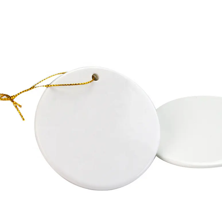 Custom Personalized Two Sides White Blank Christmas Ornaments Ceramic Flat Round Ceramic Sublimation Blanks