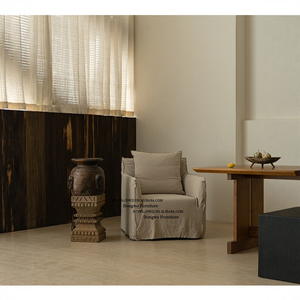 Fauteuil simple en tissu de <span class=keywords><strong>lin</strong></span> <span class=keywords><strong>blanc</strong></span> de style nordique <span class=keywords><strong>japonais</strong></span>, design amovible et lavable, meubles pour salon et balcon - Product Image 3