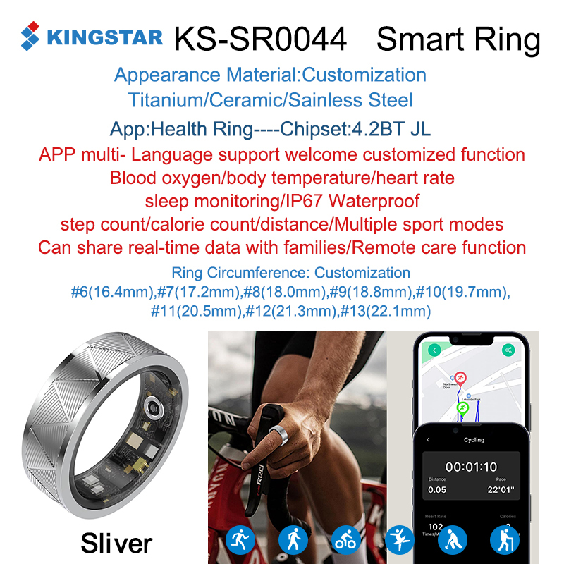 เงิน- Kingstar- SR0044-AI สุขภาพ-การนอนหลับ-ฟิตเนส-แหวนอัจฉริยะ