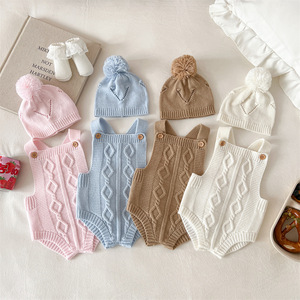Çapraz sınır bebek örgü tulum ile kayış yelek bahar sonbahar pamuk şapka seti erkek kız katı desen Snap düğmesi kapatma - Product Image 1