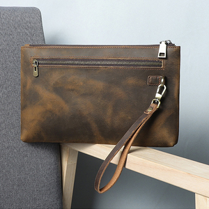 Cartera Larga <span class=keywords><strong>de</strong></span> Cuero Crazy Horse para Hombre, Monedero Retro <span class=keywords><strong>de</strong></span> Cuero Genuino Premium con Correa - Product Image 1