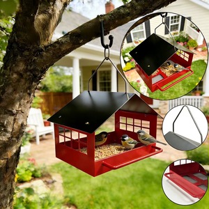 Mangeoire à oiseaux en métal en forme de maison, résistante aux intempéries, style Art Déco, avec plateau, à suspendre au mur, pour jardin extérieur. - Product Image 2