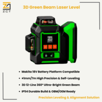 Niveau laser vert 3D pour batterie Makita 18V, laser rotatif autonivelant 12 lignes, haute précision ±1mm/7m (outil nu)