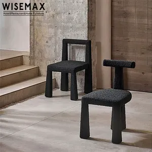 WISEMAX FURNITURE Nordic dining room furniture Pine wood frame chair Black teddy fabric dining chair with sponge cushion