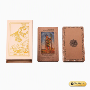En stock – Jeu de 78 cartes de <span class=keywords><strong>tarot</strong></span> mystiques et oracle en feuille d'or rose – Divination, Astrologie, Prédiction du futur – Coffret cadeau – Logo personnalisé OEM - Product Image 1