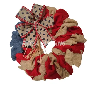 Factory New Design Customized 15-22 inch US Independent Day Decorations Red Blue Star Independence Day Wreath