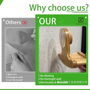 Estante de jabón de bambú y madera de doble capa para montar en la pared, estante de almacenamiento de jabón de madera maciza para baño, escurridor de jabón colgante de madera. - Product Image 4