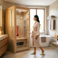 Poêle de sauna infrarouge lointain électrique moderne en bois massif de pruche pour 1 personne, design écologique pour appartement