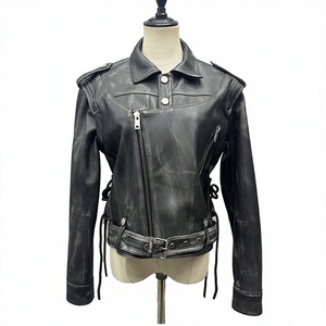 Unique Design Reversible Solid Washed Distressed Cropped <b>Genuine</b> <b>Leather</b> <b>Jacket</b> for Women - Product Image 1