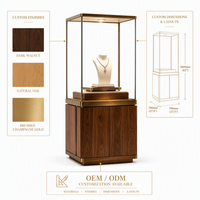 Vitrine de présentation de bijoux en bois grainé sur mesure avec tour en verre et cadre doré, éclairée, pour magasin de bijoux, vente en gros