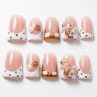456-460 Faux ongles à presser faits main en forme de bec de canard, 10 pièces, réutilisables, en acrylique, pour enfants, motif carré artificiel