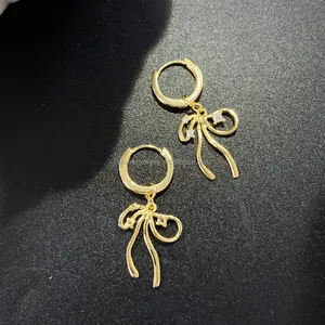 Wholesale Lovely Bow Earrings S925 Silver Hoop Earrings Fine Jewelry Elegant Gift For Woman Girlfriend