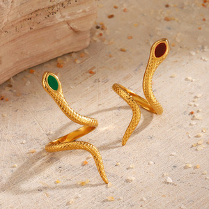 18K Gold Plated Stainless Steel Snake Shaped <b>Opening</b> <b>Ring</b> Classic Oil-drop Charm for Engagement Elegant Serpentine Shape Jewelry - Product Image 1