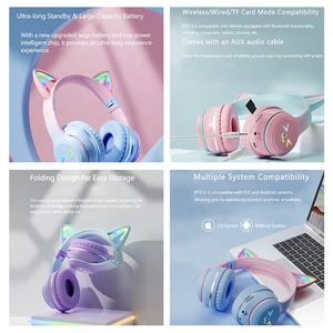 <span class=keywords><strong>Oreille</strong></span> de <span class=keywords><strong>chat</strong></span> mignon casque à dents bleues dégradé de couleur Led casque de jeu pliable sans fil avec écouteur d'annulation de bruit micro - Product Image 6